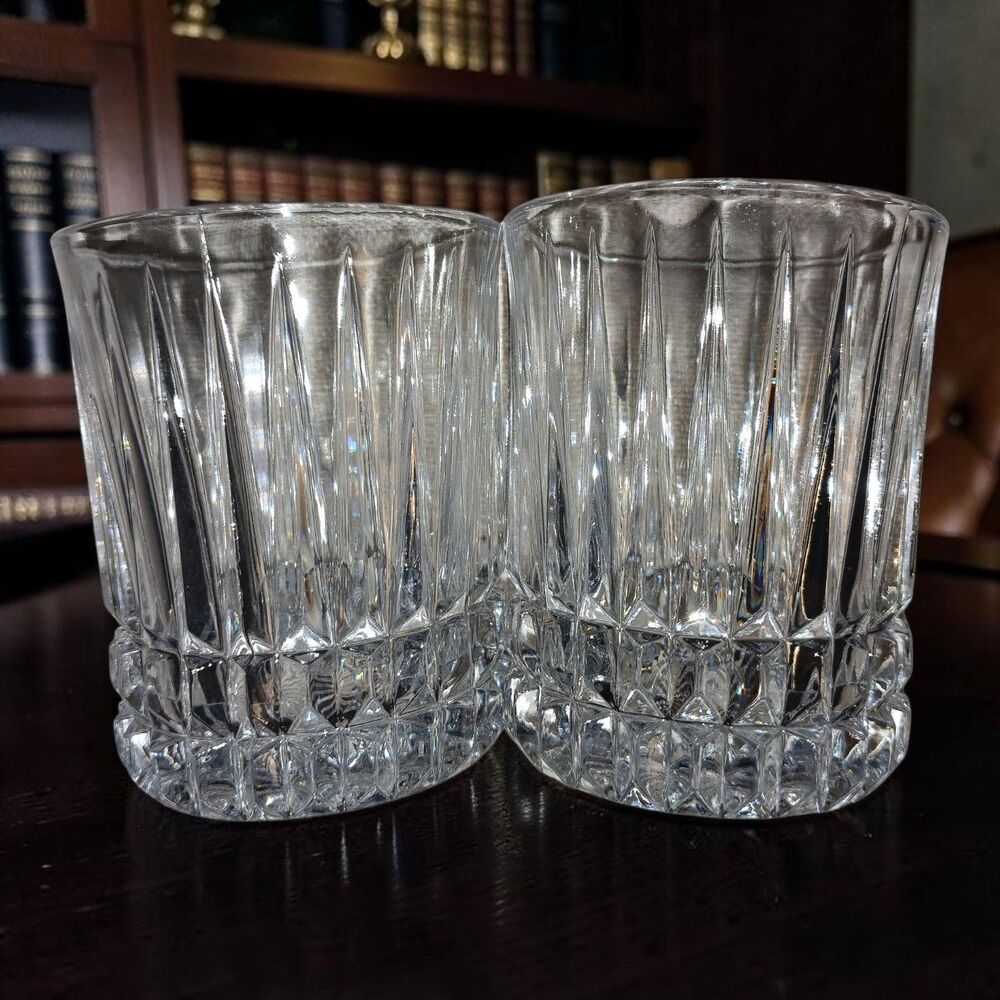 2 Fostoria Vtg Heritage Crystal Double Old Fashioned Rocks Glasses